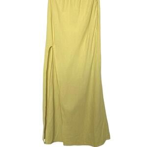 Yellow Linen Maxi Skirt High Slit